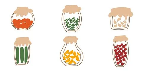 Jar line jam set colored doodle elements 스톡 일러스트