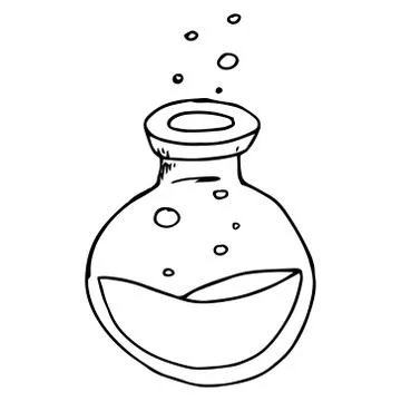 Jar with liquid and bubbles hand drawn. Stock Illustration
