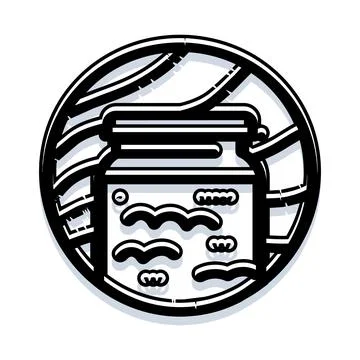 Jar with liquid inside a circular emblem Illustrazione stock