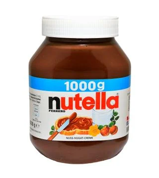 Jar with Nutella hazelnut spread 스톡 사진