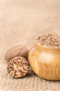 Jar of nutmeg Stock Photos