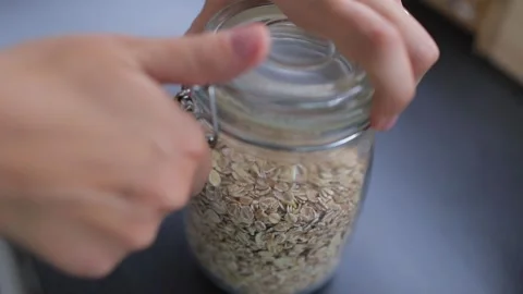 A jar of oatmeal Stock Footage 130912744