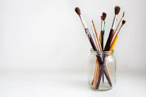 Jar of Paint Brushes Stock Photos