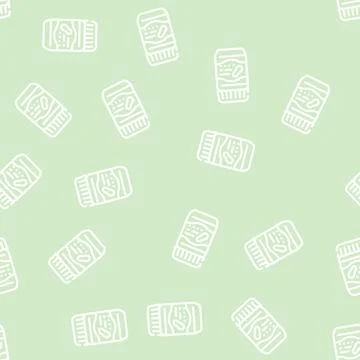 Jar with peanut butter line vector seamless pattern Stock Illustration