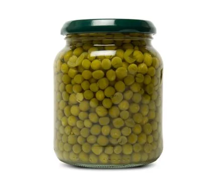Jar of peas with clipping path Stock Photos