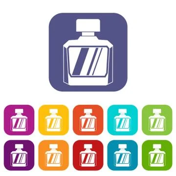 Jar of perfume icons set flat Illustration