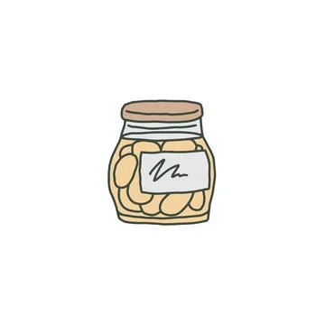 Jar with pickled or marinated vegetables or fruits vector illustration isolated. Stock Illustration