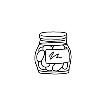 Jar with pickled vegetables or jam, doodle vector illustration isolated. Stock Illustration