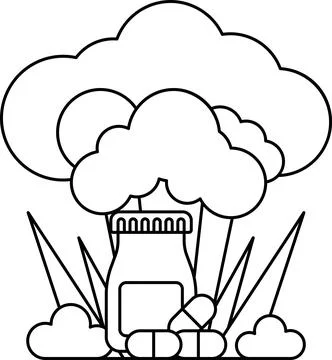 A jar of pills is on the ground next to a cloud Stock Illustration