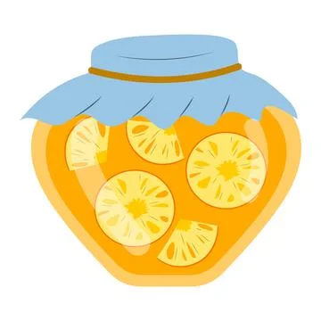 Jar of pineapple jam, vector isolated on a white background. Stock Illustration