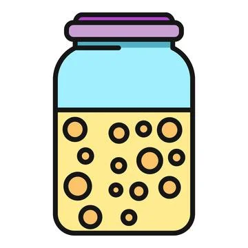 Jar preserving yellow liquid with floating spheres icon 스톡 일러스트