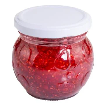 Jar of raspberry jam isolated on white background Stock Photos