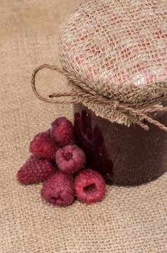 Jar with raspberry jam Stock Photos