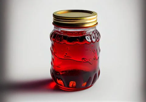 Jar with red liquid. jar of jam. Stock Illustration