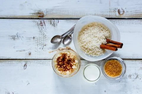 Jar of rice pudding Stock Photos