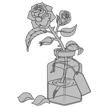 Jar with rose in grayscale tones Stock Illustration