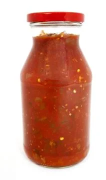 Jar of salsa roja Stock-Fotos