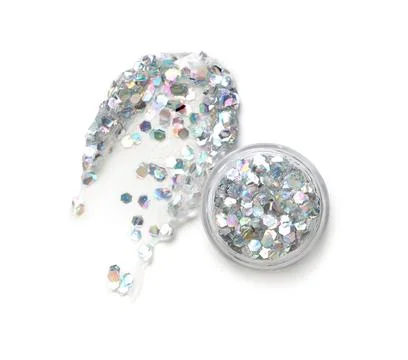 Jar of silver glitter with stroke on white background Stock Photos
