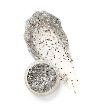 Jar of silver glitter with stroke on white background Stock Photos