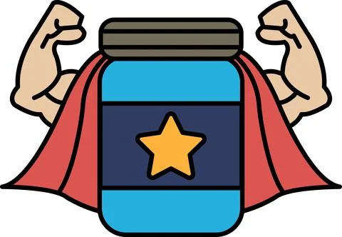 A jar with a star on it and a man's arms behind it Stock Illustration