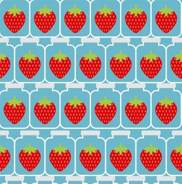 Jar with strawberry jam Pattern seamless. Vector texture Stock Illustration