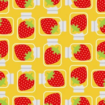 Jar with strawberry jam Pattern seamless. Vector texture Stock Illustration