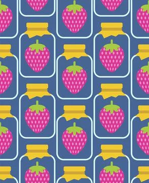 Jar with strawberry jam Pattern seamless. Vector texture Stock Illustration