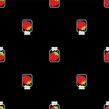 Jar with strawberry jam Pattern seamless. Vector texture Stock Illustration