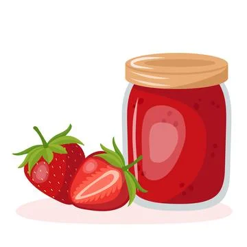 Jar of strawberry jam with pears Stock Illustration