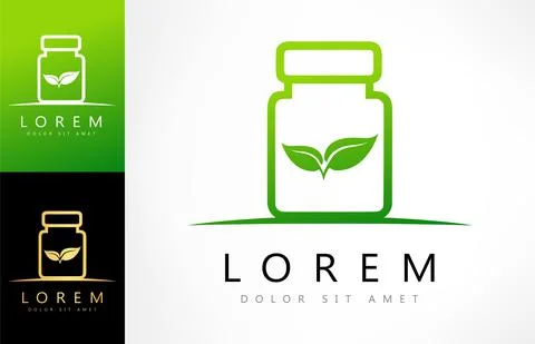 Jar for tablets logo, capsules and pills. Stock Illustration