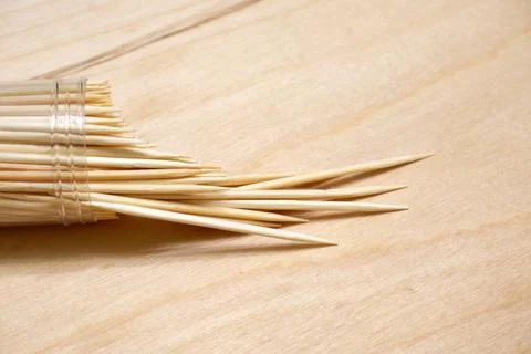 Jar of toothpicks on the table Stock Photos