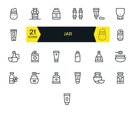 Jar Ultimate Vector Package with 25 High Resolution Regular Line Display Pe.. Stock Illustration