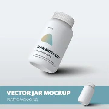 Jar vector template with lid, plastic packaging with realistic shadows, for p Stock Illustration