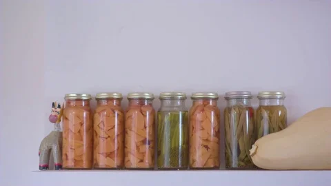 Jar of vegetables pickles on shelf Stock Footage 76139198