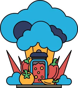 A jar of vegetables is on a table with a cloud in the background Stock Illustration