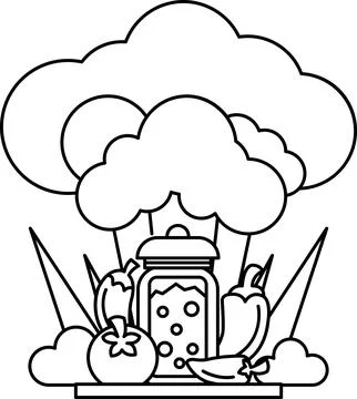 A jar of vegetables is on a table with a cloud in the background Stock Illustration