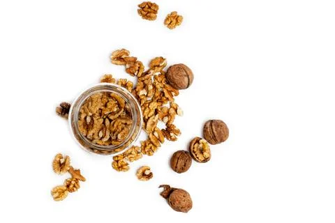 Jar of walnuts, view from above Stock Photos
