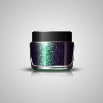 Jar wiht glitter eye shadows and brush. Vector illustration Stock Illustration