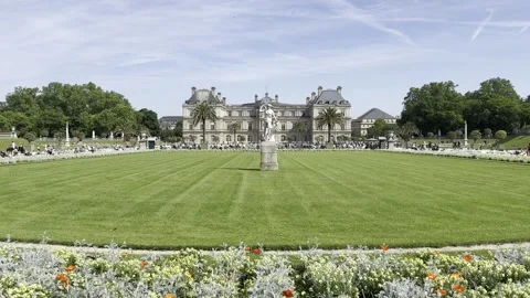 Jardin du Luxembourg and Palais du Luxembourg in Paris spring view Stock Footage 337196953
