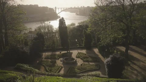 Jardins do Palácio de Cristal sunset Douro River Ponte da Arrábida Bridge Porto Stock Footage 276200797