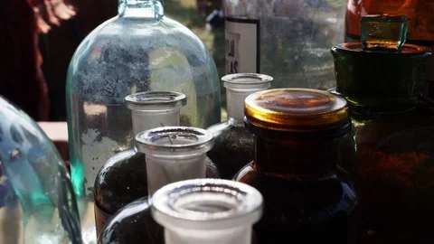 Jars and bottles of herbs Stock Footage 83002099