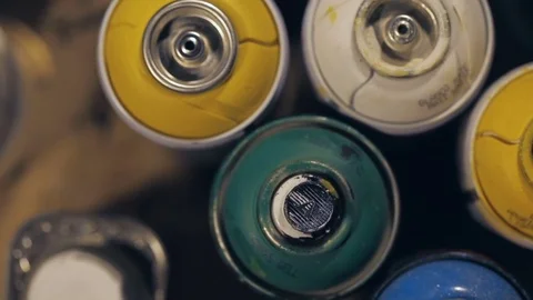 Jars and Cans of Paint in the Artist's Studio Stock-Footage 82383103