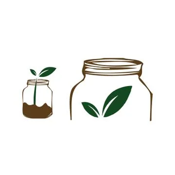 Jars and leaf concept an organic food logo design vector illustrations Stock Illustration