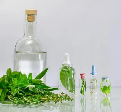 The jars with aromatic herbs. Stock Photos