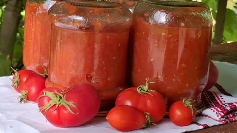 Jars of canned ketchup Stock-Footage 344480071