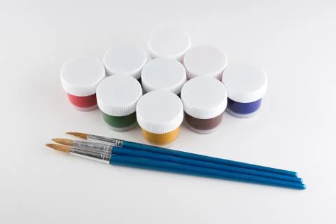 Jars of colored paint for creativity Foto stock