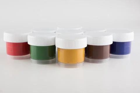 Jars of colored paint for creativity Stock Photos