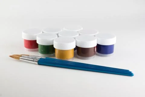 Jars of colored paint for creativity Stock Photos