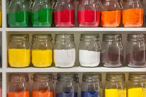 Jars of Colored Sand Stockfoto's