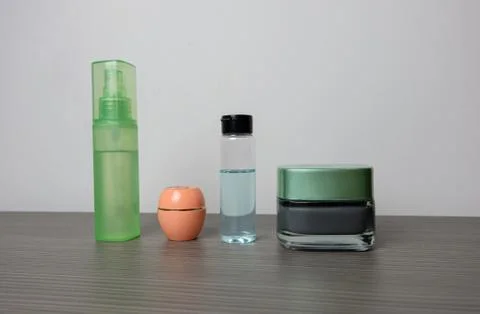 Jars with cosmetics on a grey background Stock-Fotos